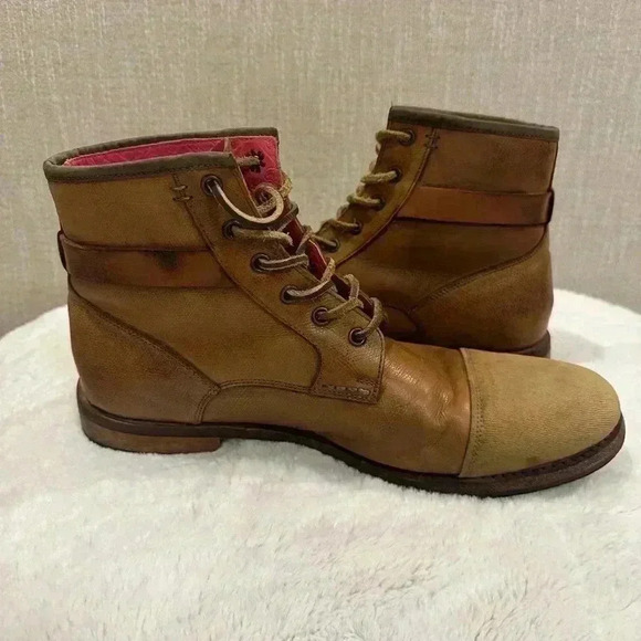 Ted Baker Men's Brown Leather Lace Up Canvas Cap Toe Lug Sole Boots Size 11 - Picture 6 of 8